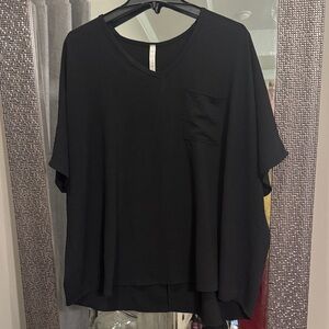 Black V-Neck T-Shirt with Pocket